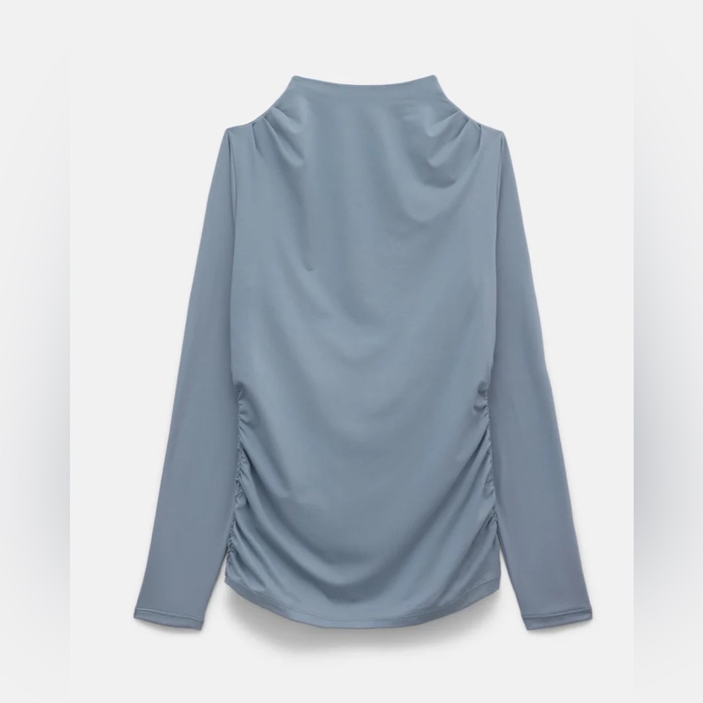 Girlfriend Collective Taylor Gathered Mock Neck Long Sleeve in Ocean- NWT